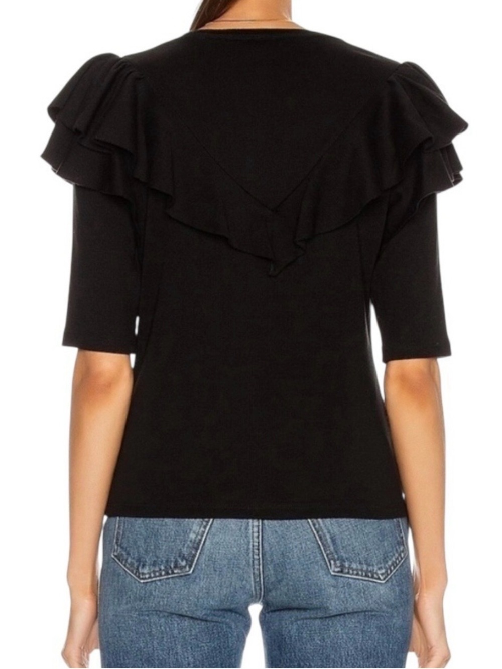 VERONICA BEARD Pazia Elbow-Sleeve Layered Ruffle Black Top Size XS - Picture 4 of 13